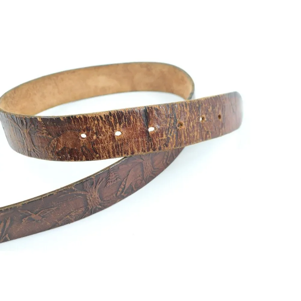 Genuine Tooled Leather Belt Ducks Forest Size 38 Made in USA Brown 100% Leather